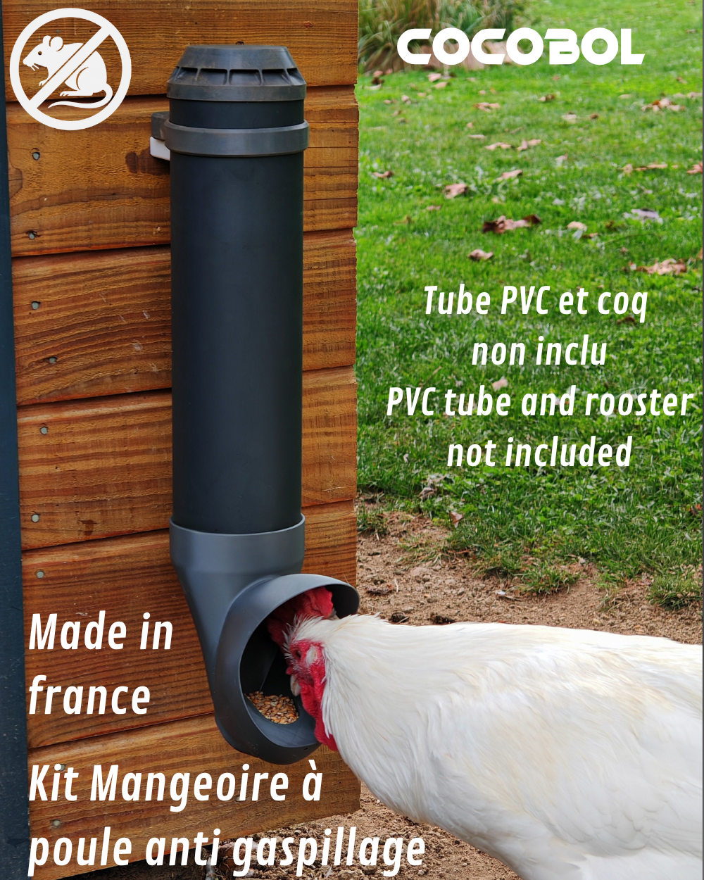 Kit Mangeoire pour poule tube PVC anti rongeur. Fabriqué en France