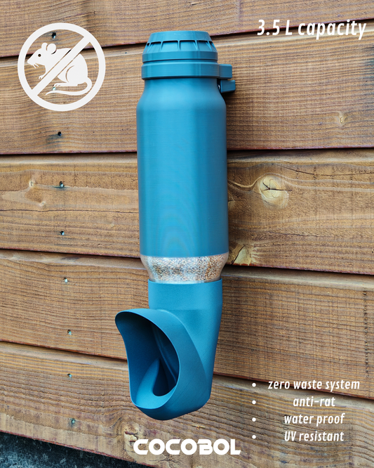 Mangeoire poule anti-gaspillage et anti nuisible réservoir rond 3,5 L / 5,5 L – Cocobol