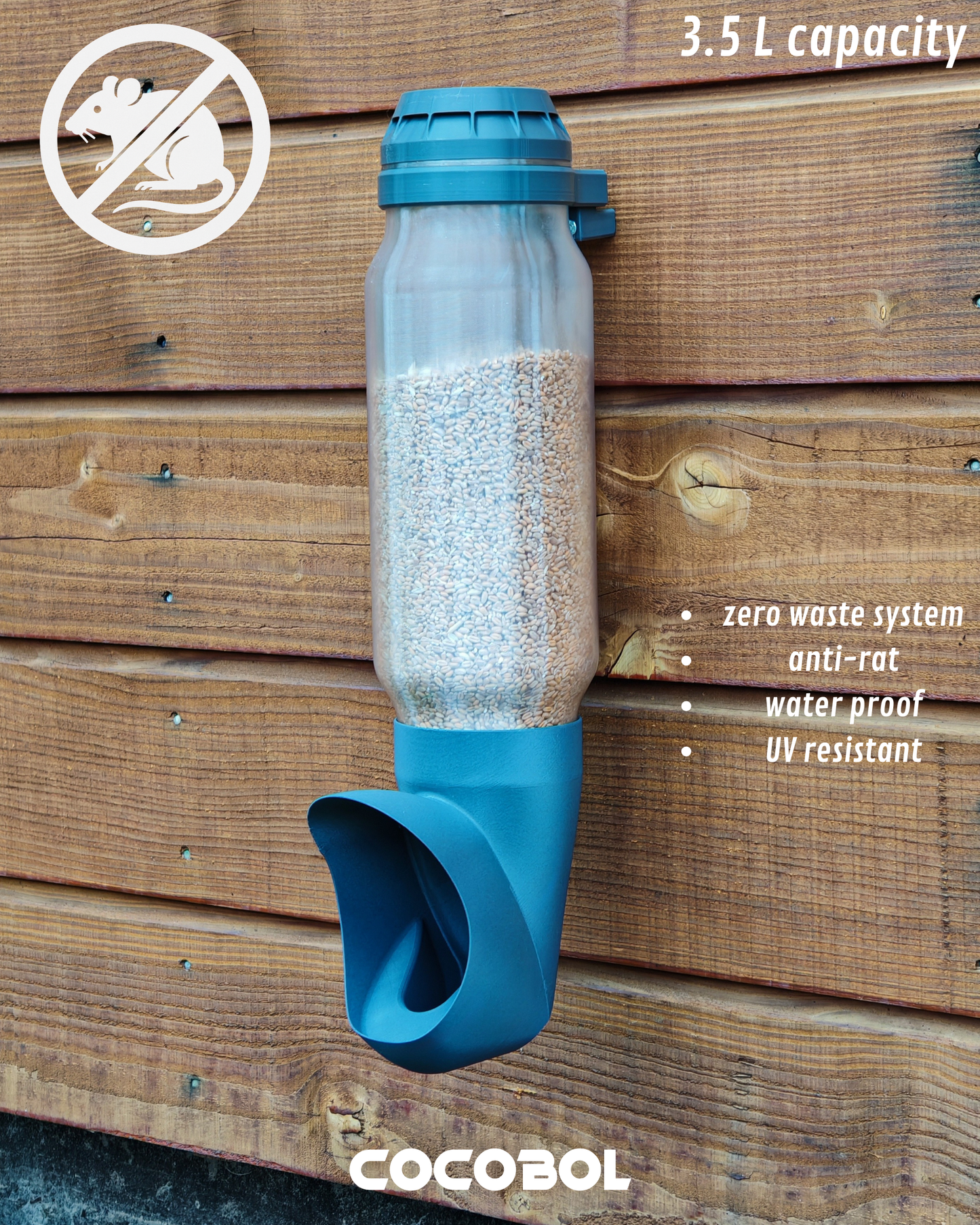 Anti-waste chicken feeder with round reservoir 3.5 L / 5.5 L – Cocobol