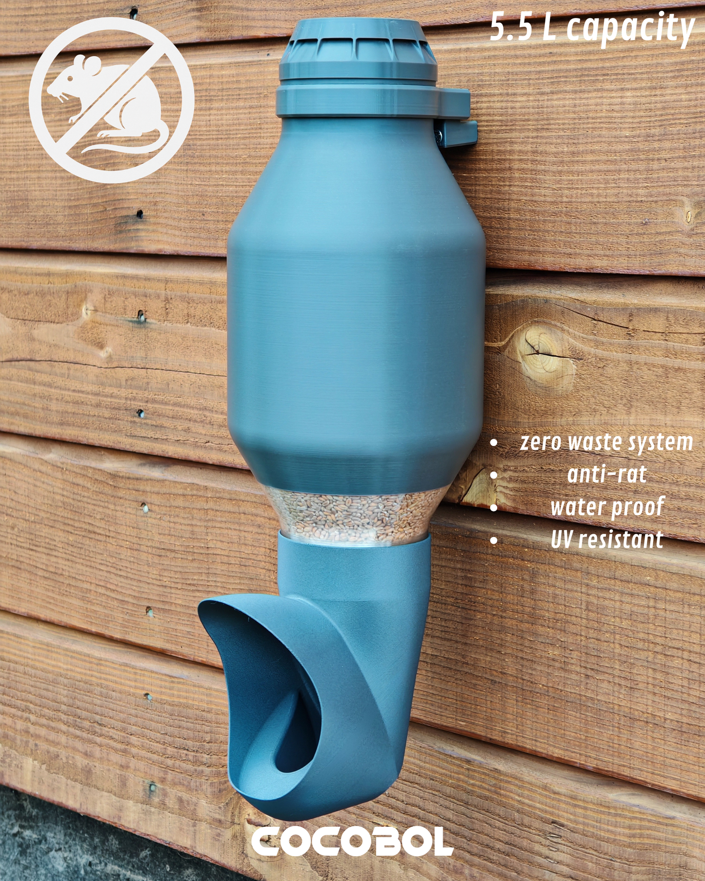 Anti-waste chicken feeder with round reservoir 3.5 L / 5.5 L – Cocobol