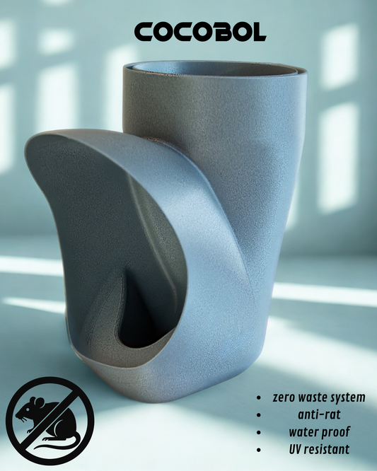 Bouche Cocobol sortie de grain anti-gaspillage pour mangeoire à poules, compatible tube PVC Ø100 mm, photo produit sur fond clair