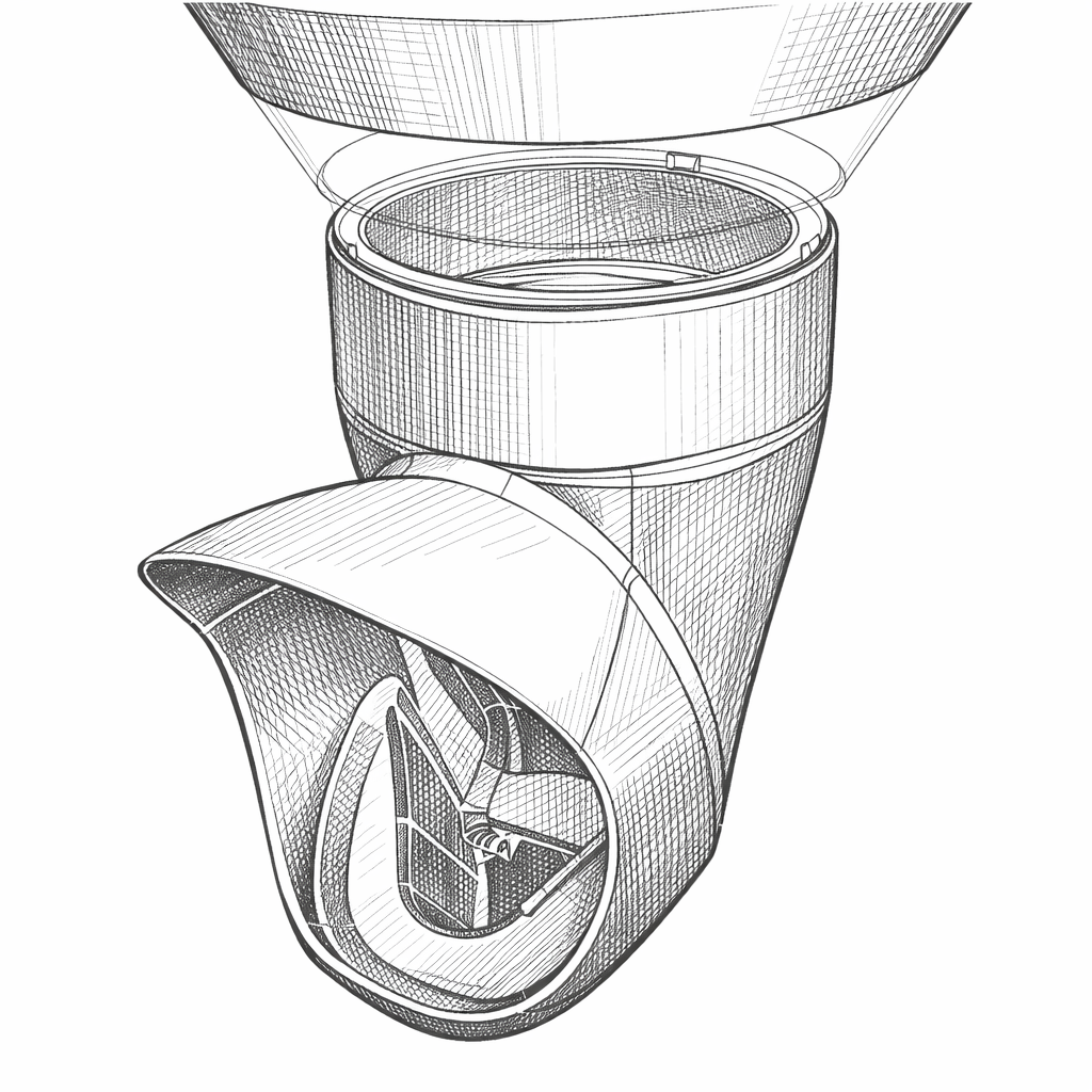 Croquis technique de la bouche (ouverture) de la mangeoire Cocobol, forme étudiée pour limiter le gaspillage et éviter le bouchage.