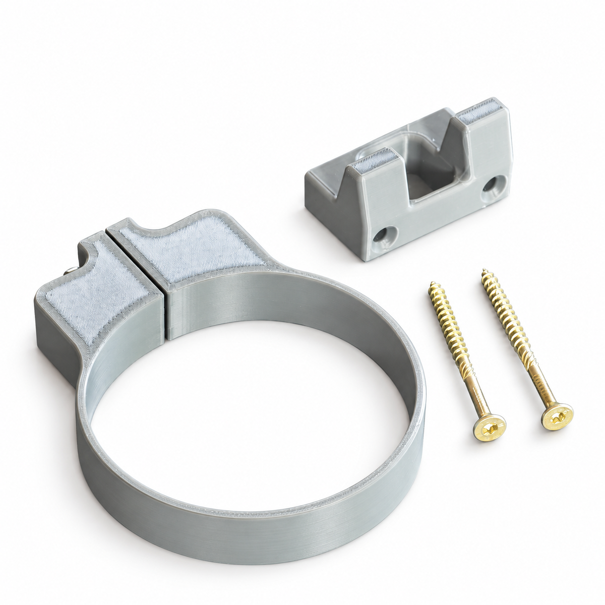 Kit de fixation Cocobol pour mangeoire : collier Ø100 mm avec vis de serrage, support mural et deux vis à bois.