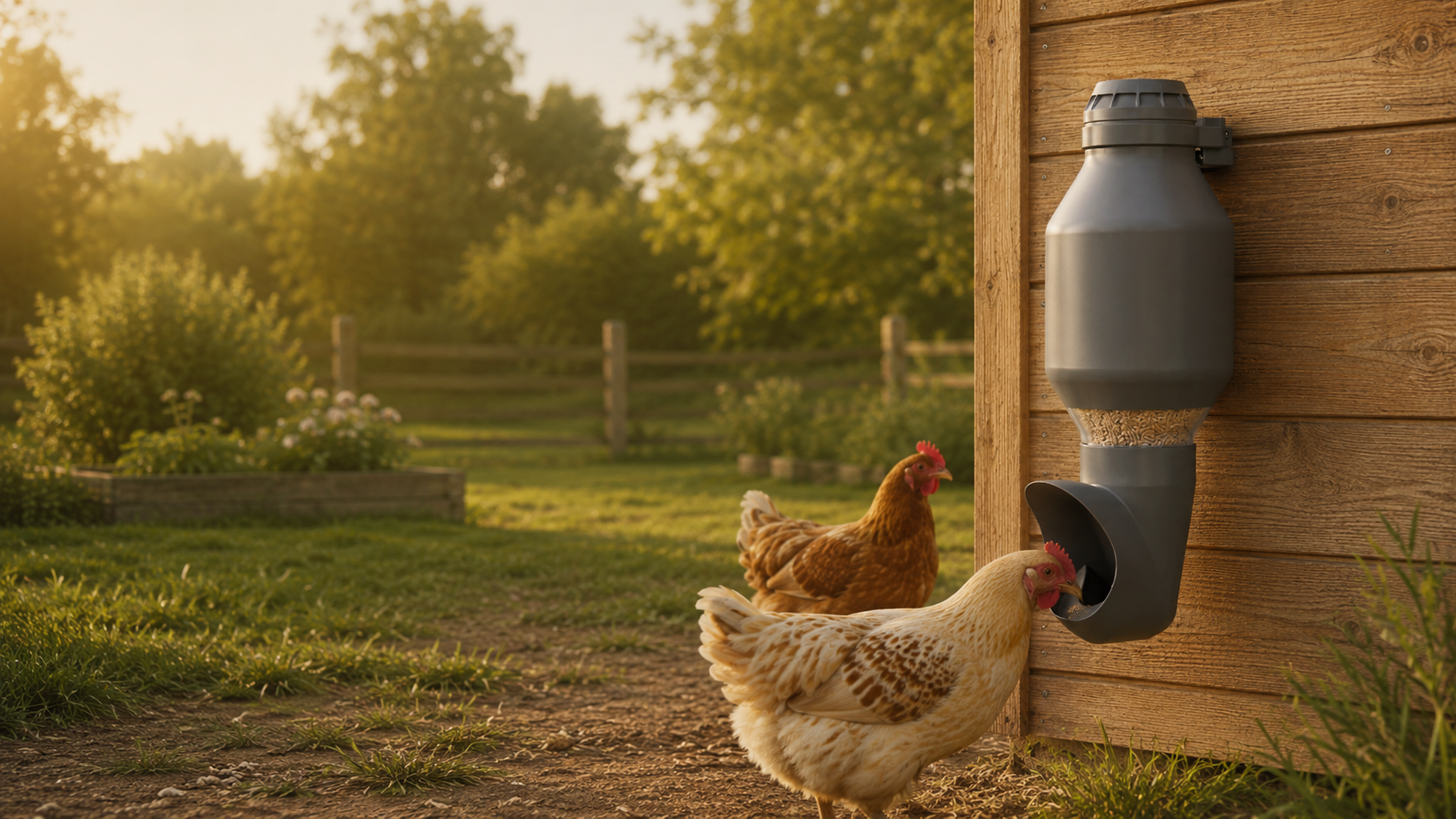 Mangeoire à poule Cocobol installée dans un poulailler